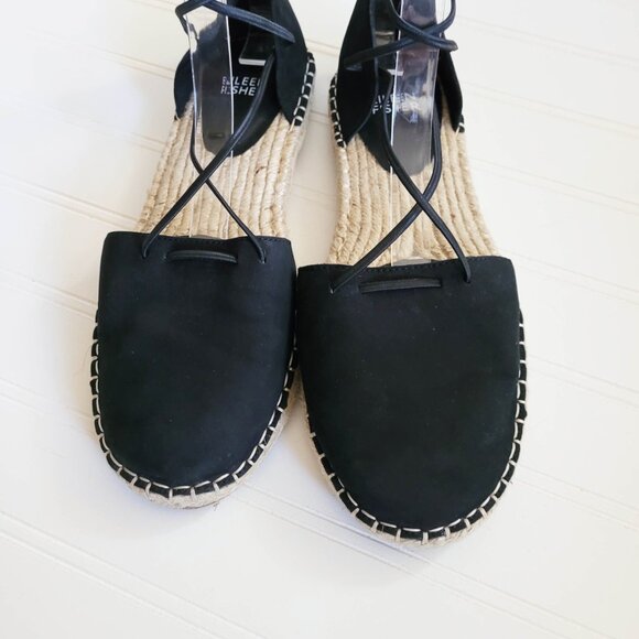 Eileen Fisher Sandals Womens 8.5 Black Nubuck Lee Espadrille Flats - Picture 4 of 9